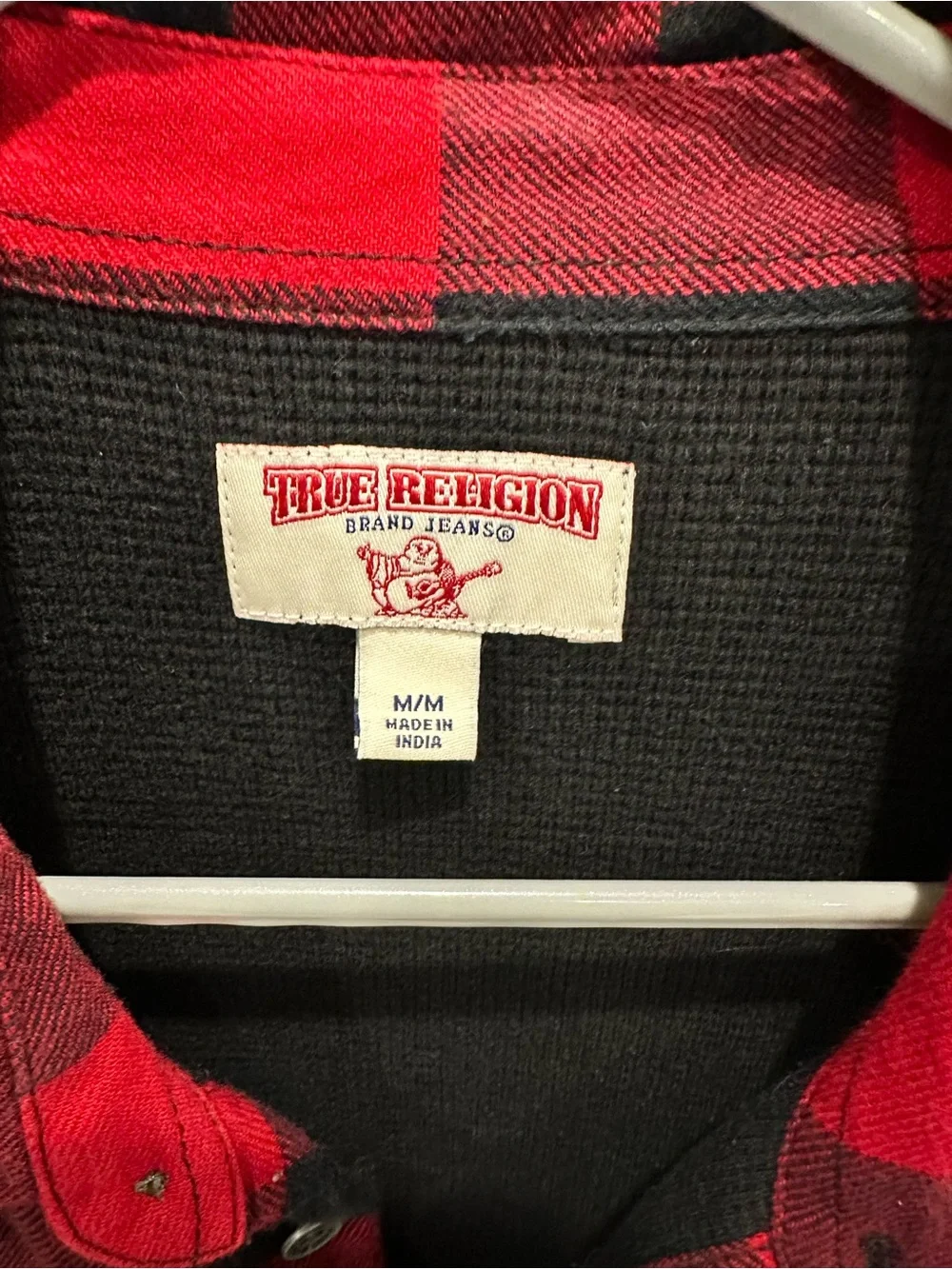 True Religion Red and Black Plaid Lightweight Thermal Jacket